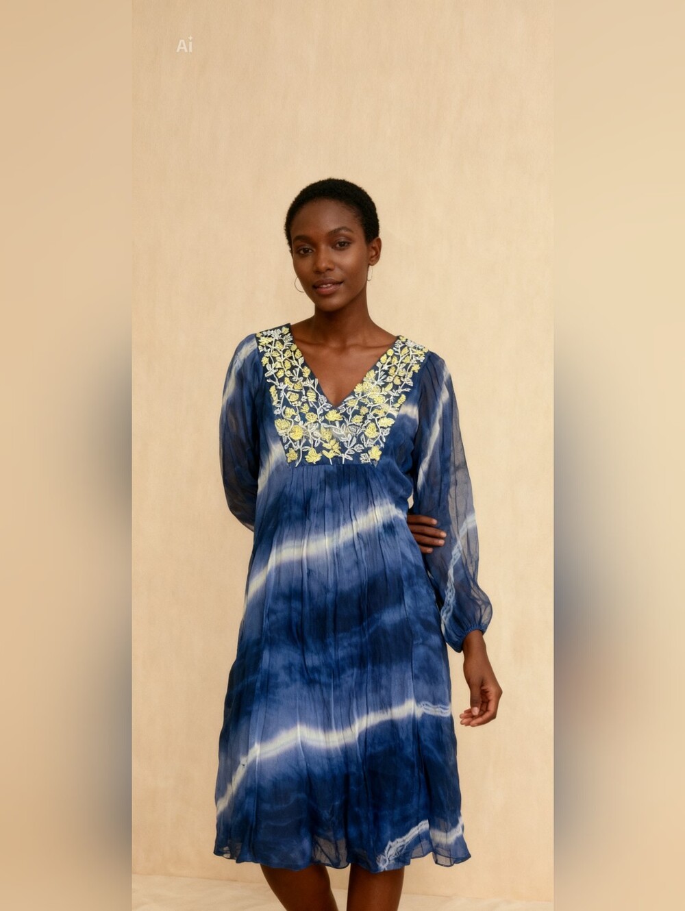 NWT Soft Surroundings size M Blue Himalaya Embroidered Chiffon Tunic Dress